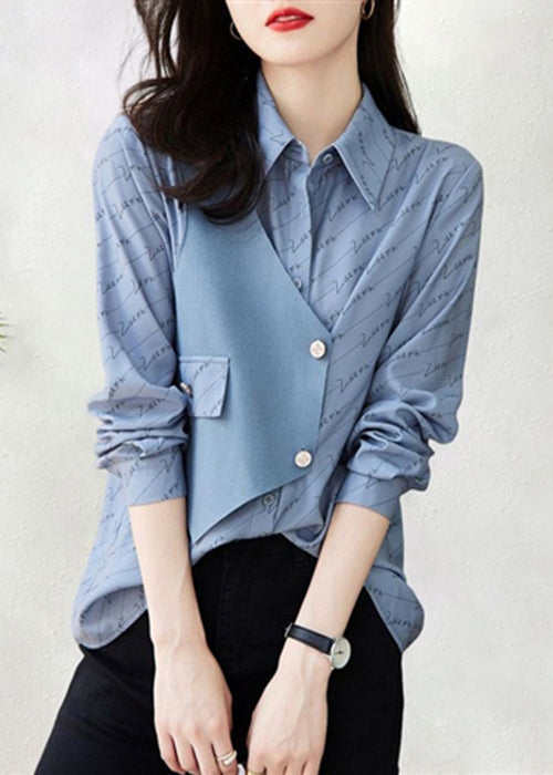 Asymmetrical Patchwork Blouse Cotton Print Art Fall Khaki