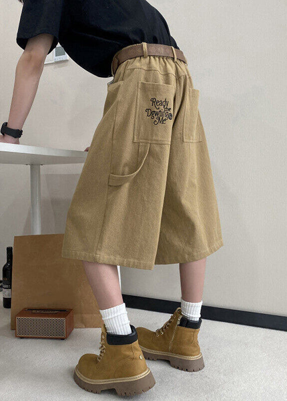 Art Crop Pockets Letter Khaki Pants Summer Mens Waist High