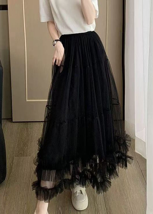 Summer Tulle Ruffled Khaki Skirt Elastic Waist Art