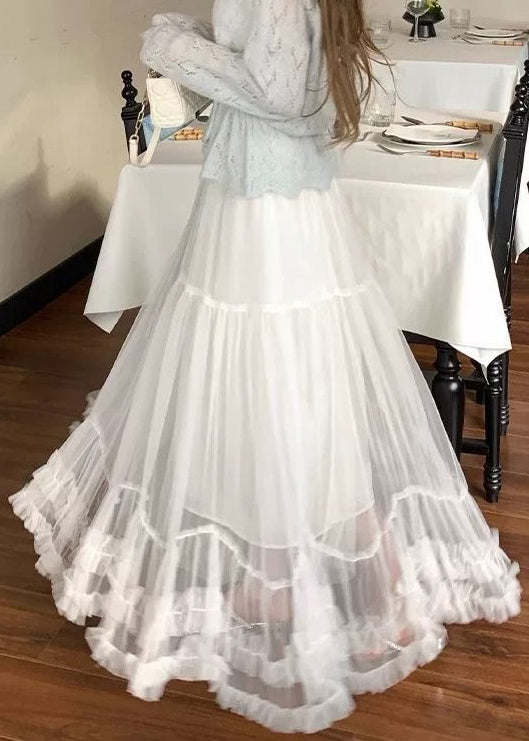 Summer Tulle Ruffled Khaki Skirt Elastic Waist Art