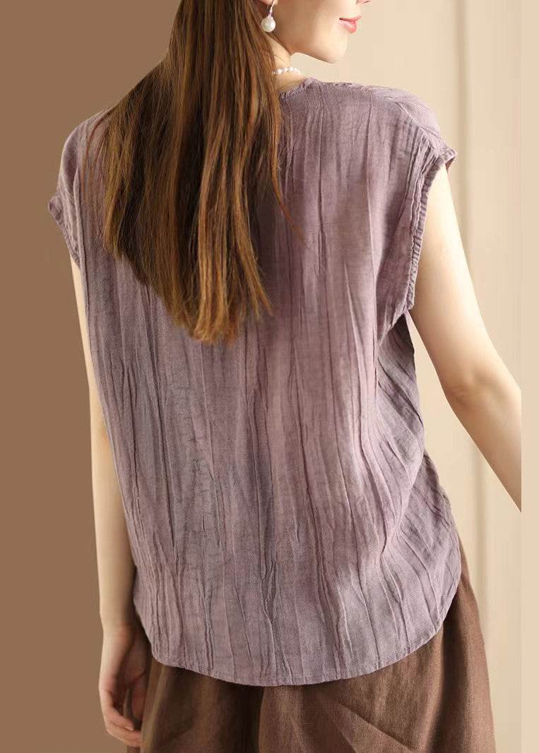 Sleeveless Wrinkled Cotton Shirt Neck T V Khaki Art