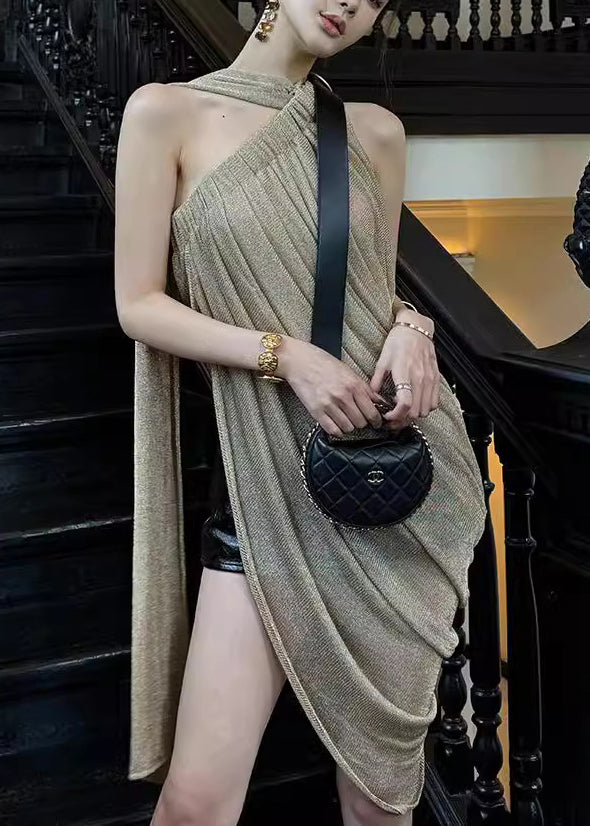 Asymmetrical Wrinkled Light Top Silk Green One Shoulder Art