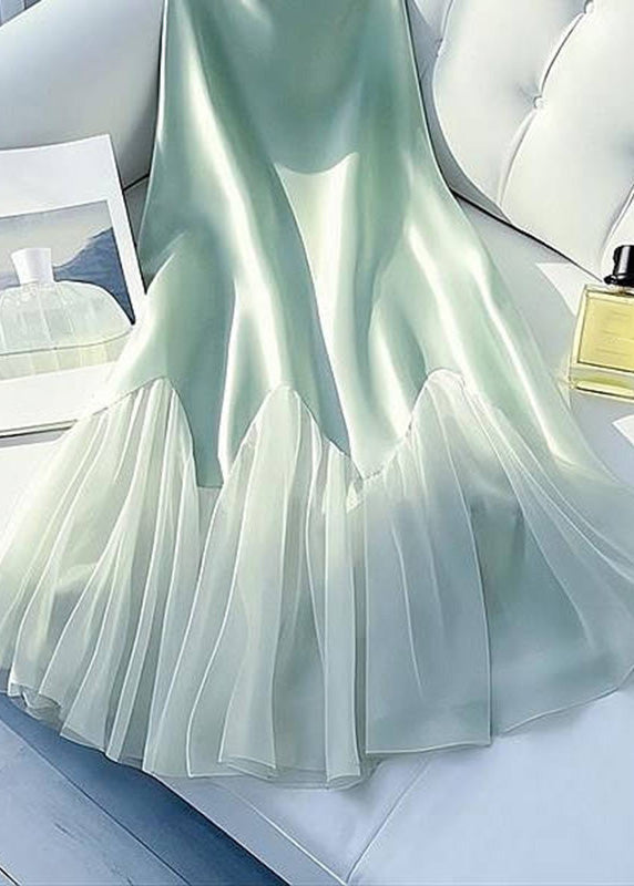 Tulle Maxi Skirt Patchwork Art Green Waist Summer Silk Light High