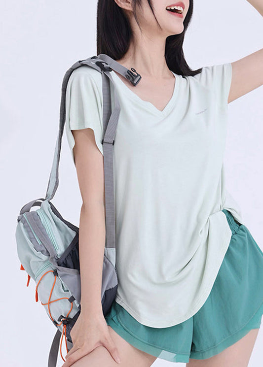 Patchwork Short Light Tops Tank Sleeve Yoga Art Green