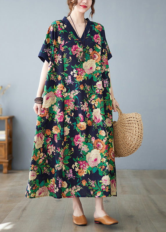 Navy Summer Art Oversized Print Dress Cotton
