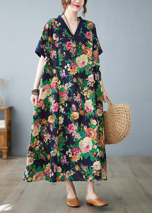 Navy Summer Art Oversized Print Dress Cotton