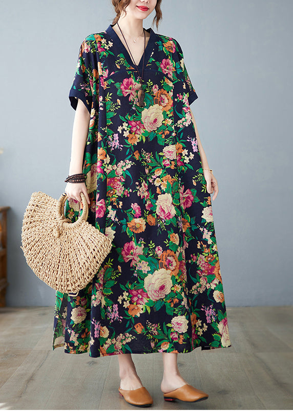 Navy Summer Art Oversized Print Dress Cotton