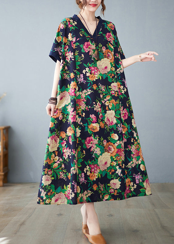 Navy Summer Art Oversized Print Dress Cotton