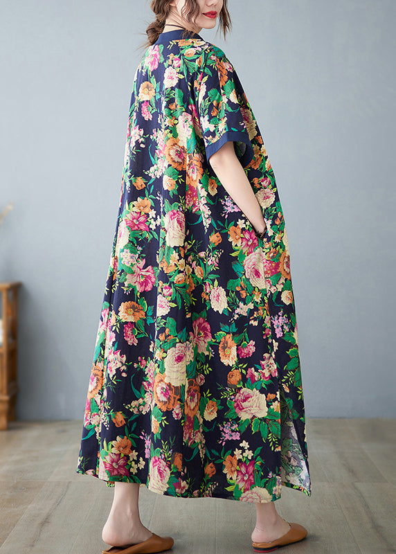 Navy Summer Art Oversized Print Dress Cotton