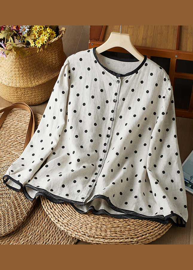 O Cotton Neck Spring Dot Button Shirts Art