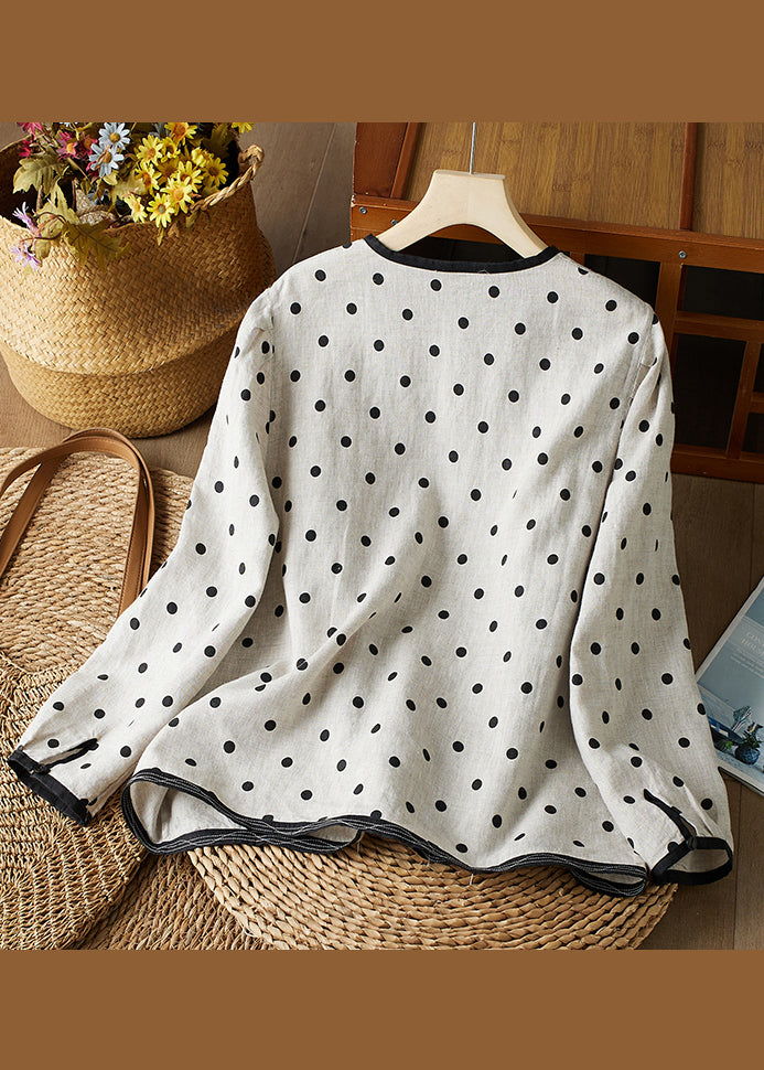 O Cotton Neck Spring Dot Button Shirts Art
