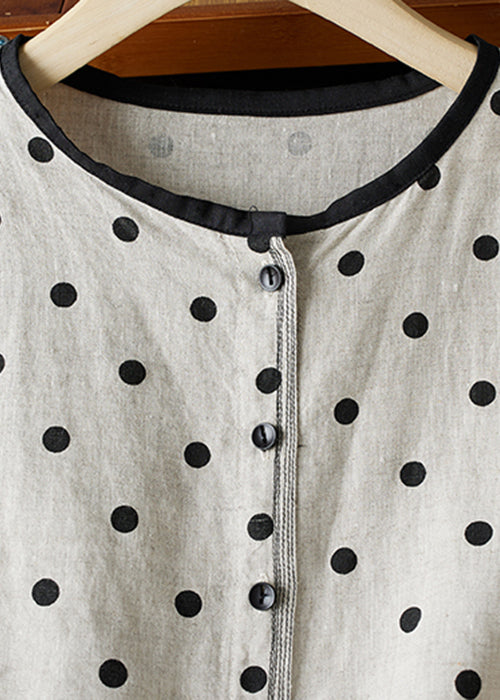 O Cotton Neck Spring Dot Button Shirts Art