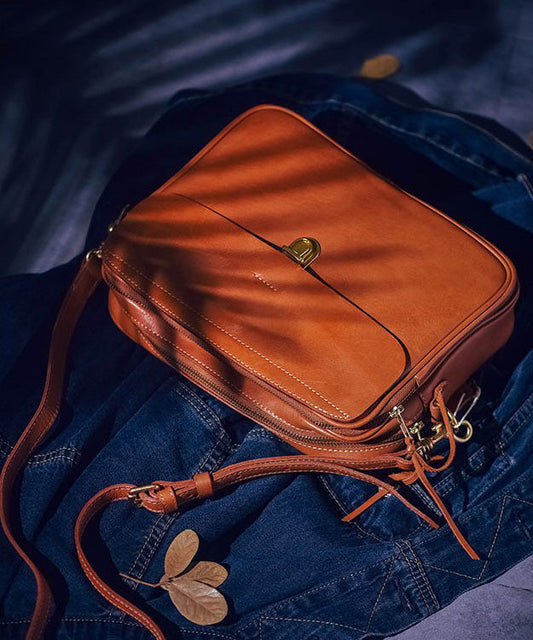 Versatile Cross-body Art Durable Bag Orange Leather