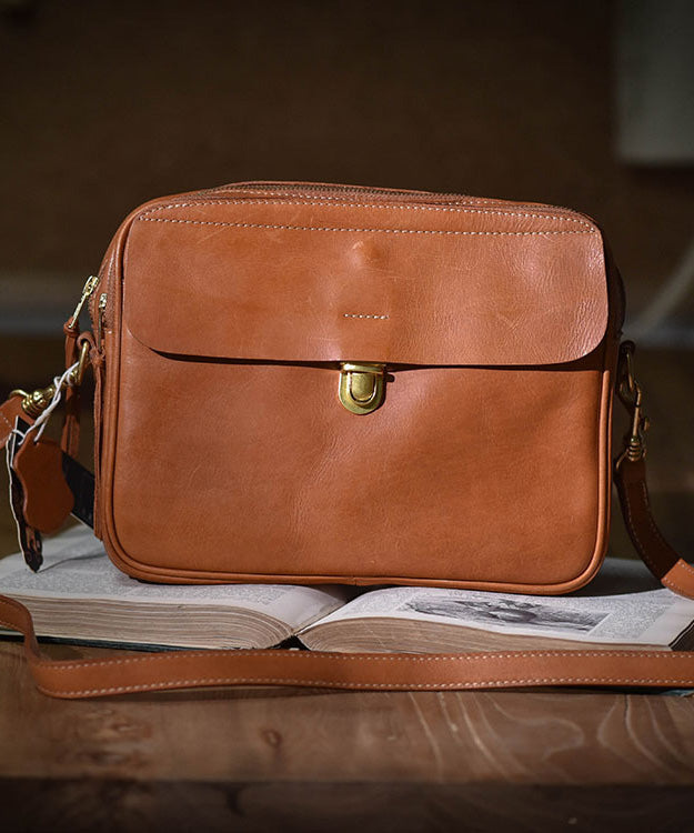 Versatile Cross-body Art Durable Bag Orange Leather