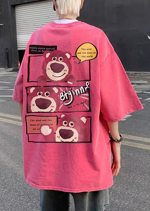 Art Cartoon Cotton Half T Shirts Sleeve Pink Men Print