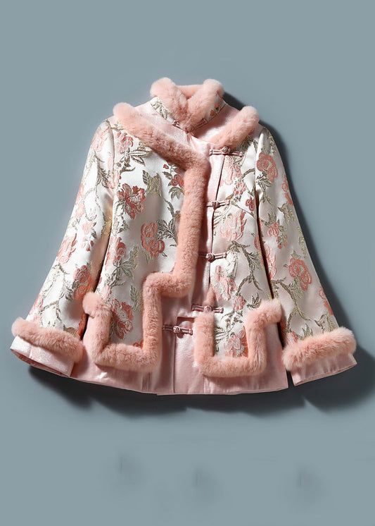 Art Pink Embroidery Button Patchwork Parkas Winter RH010