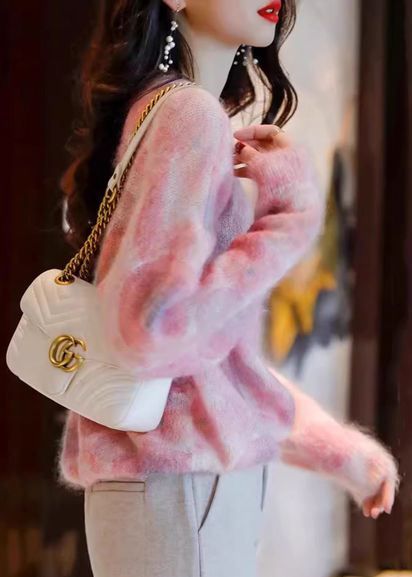 Art Pink O Neck Cozy Cotton Knit Sweaters Spring TF043