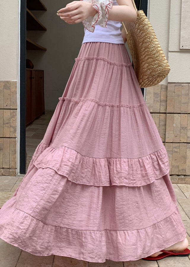 Skirts Waist Cotton Elastic Art Summer Pink Ruffled