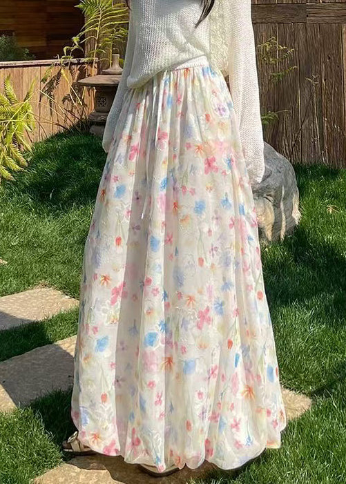 Elastic Up Chiffon Waist Lace Skirts Print Summer Art