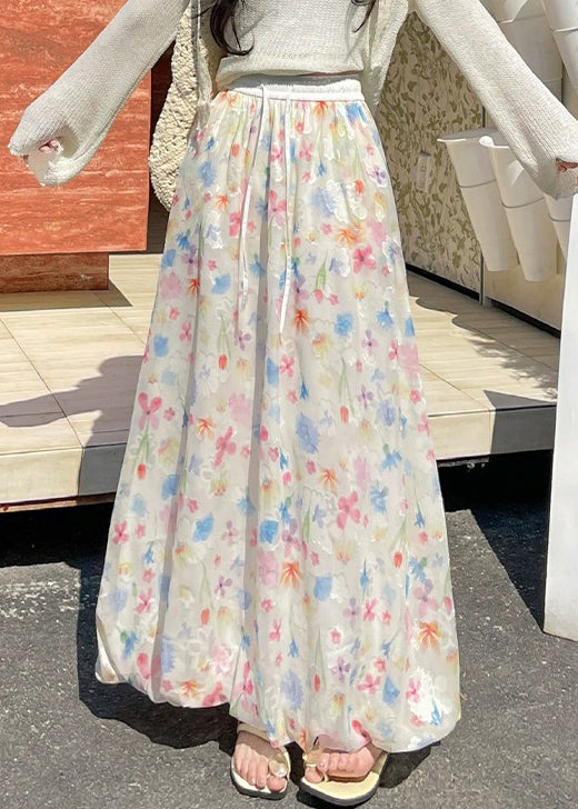 Elastic Up Chiffon Waist Lace Skirts Print Summer Art