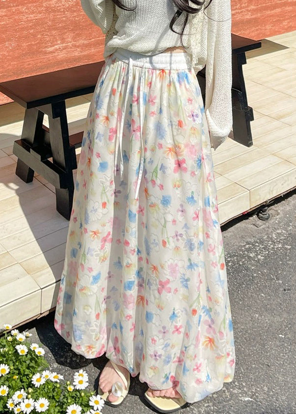 Elastic Up Chiffon Waist Lace Skirts Print Summer Art