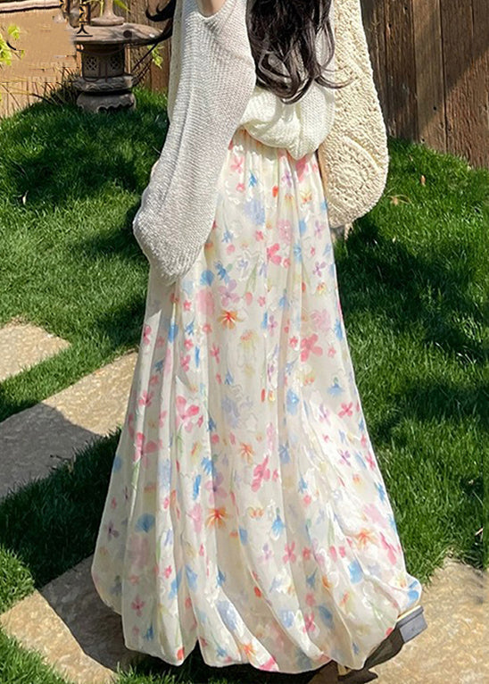 Elastic Up Chiffon Waist Lace Skirts Print Summer Art