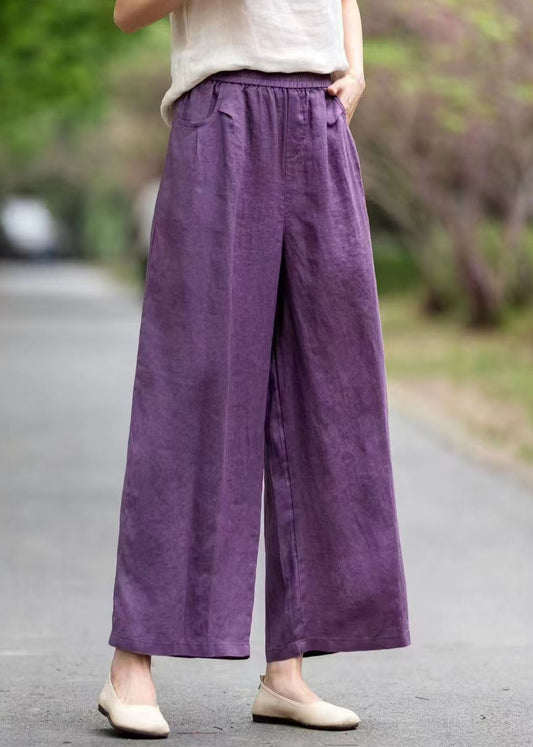 Linen Purple Oversized Pockets Pants Art Summer Straight