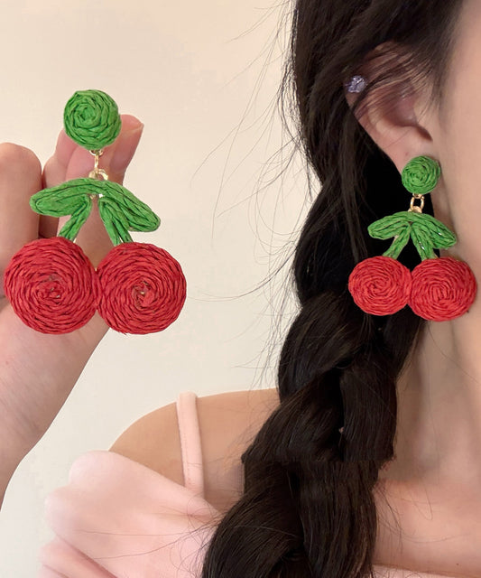 Alloy Drop Weaving Art Earring Strawberry Red