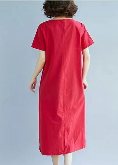 Summer Holiday Dress Art Red Embroidered Linen