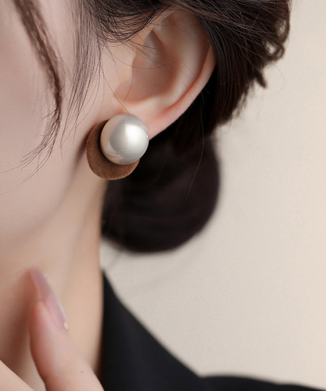 Red Earrings Sterling Pearl Stud Silver Art Flocking