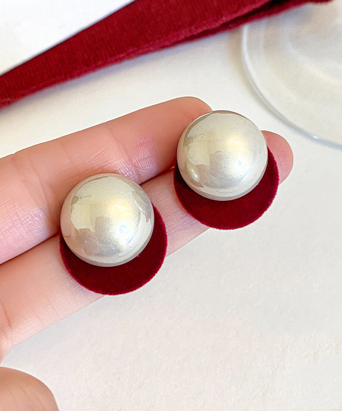 Red Earrings Sterling Pearl Stud Silver Art Flocking