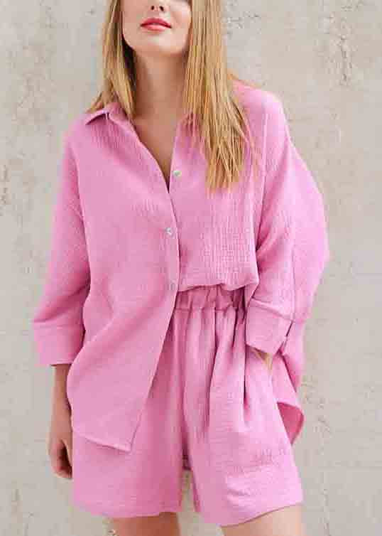 Solid Pieces Oversized Shorts And Art Shirts Cotton Color Set Two