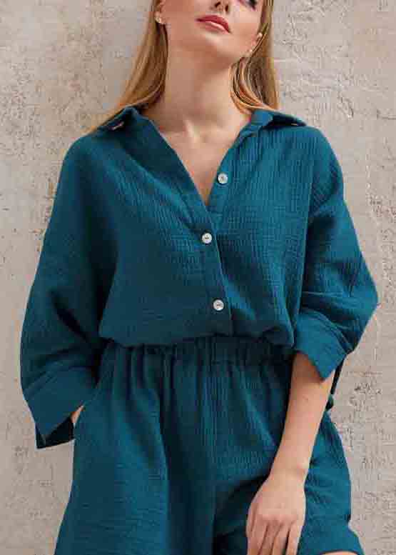 Solid Pieces Oversized Shorts And Art Shirts Cotton Color Set Two