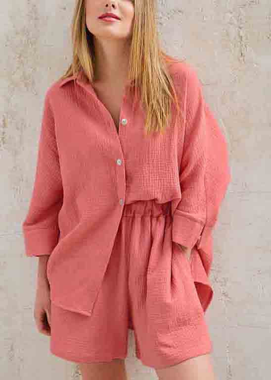 Solid Pieces Oversized Shorts And Art Shirts Cotton Color Set Two
