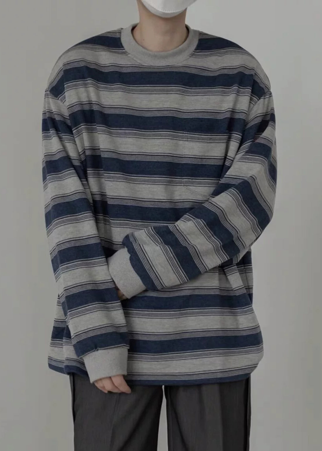 Men Art O-Neck Striped Pullover Cotton Spring Shirt T