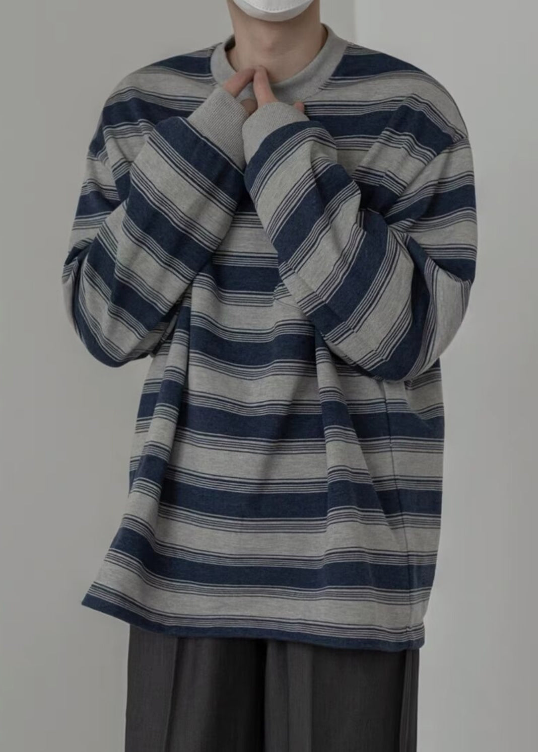 Men Art O-Neck Striped Pullover Cotton Spring Shirt T