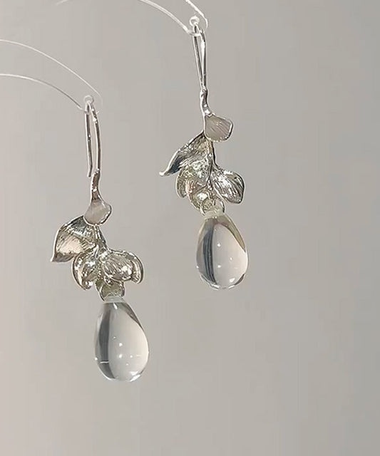 Art Earrings Leaves Water Drop Alloy White Glass Droplet