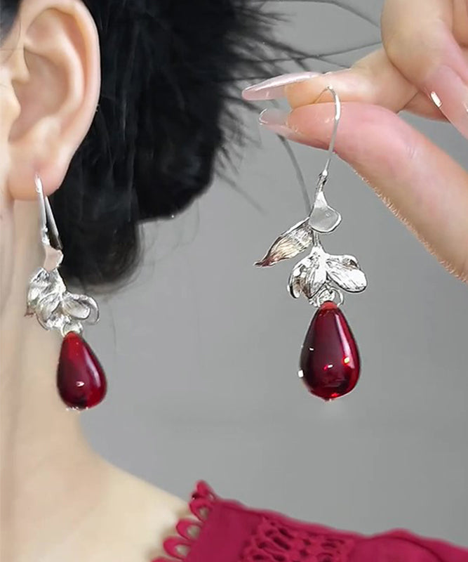 Art Earrings Leaves Water Drop Alloy White Glass Droplet