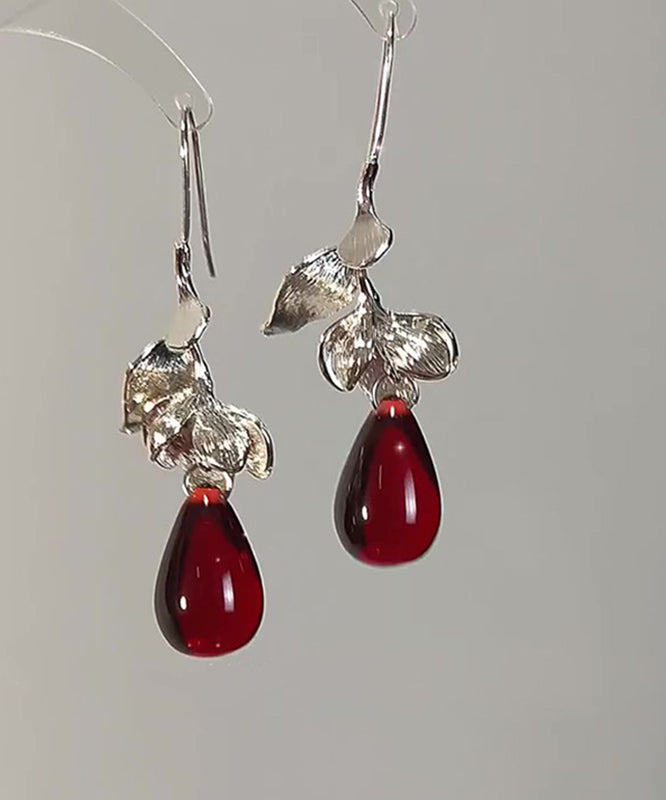 Art Earrings Leaves Water Drop Alloy White Glass Droplet