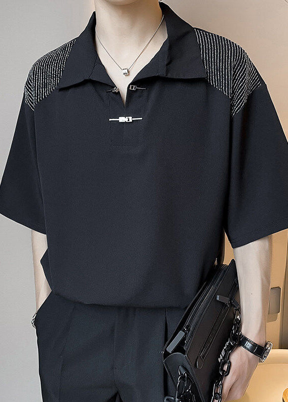 White Ice Shirts Art Silk Button Patchwork Polo Summer