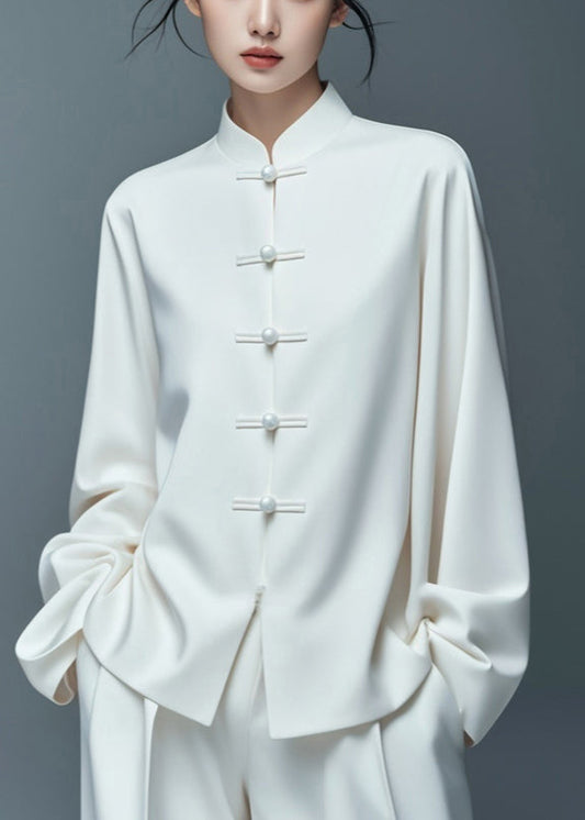 Art White Button Solid Thin Cotton Coat Fall AG1033