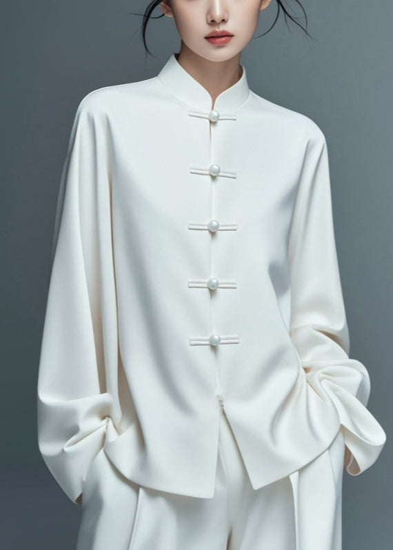 Art White Button Solid Thin Cotton Coat Fall AG1033