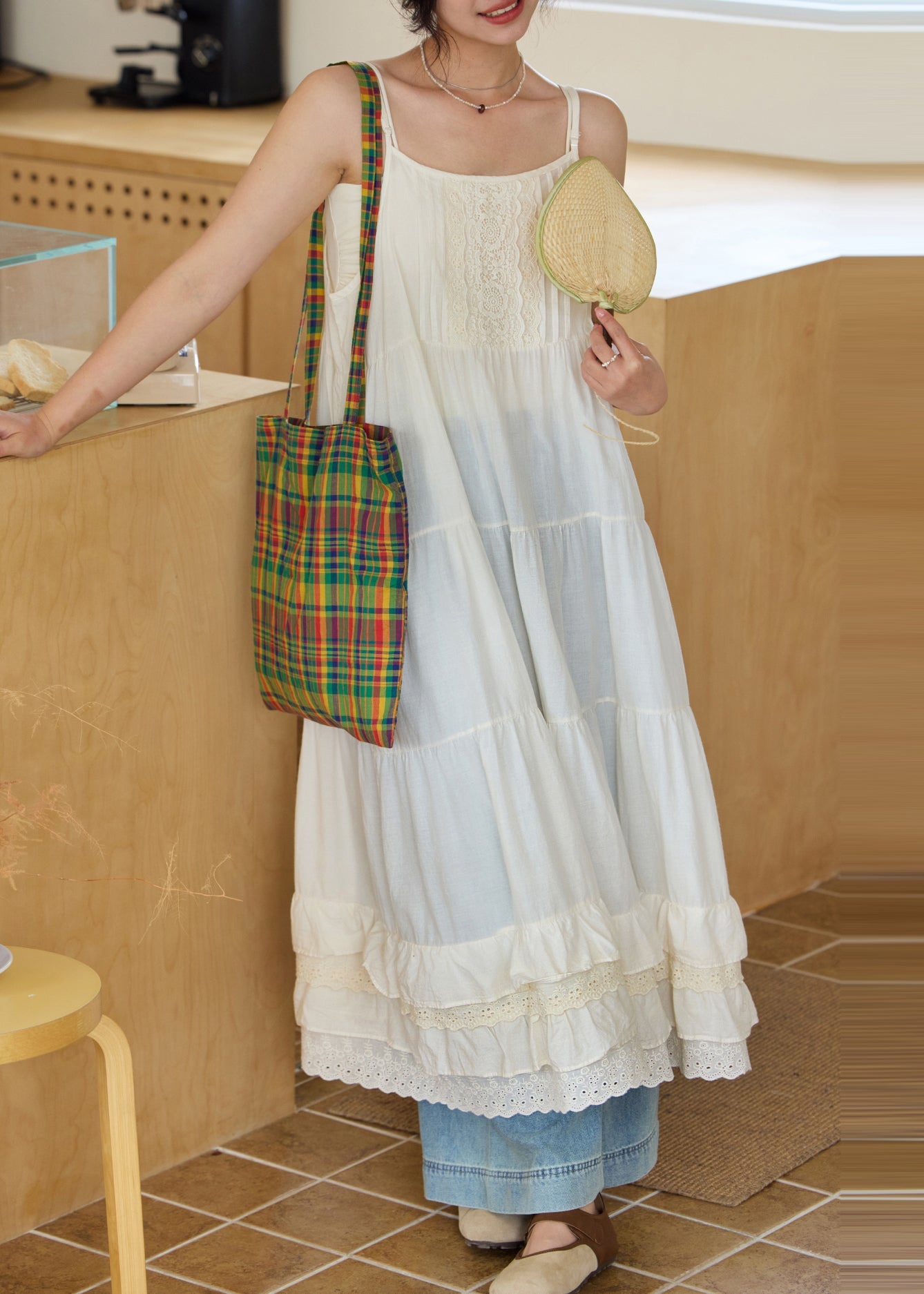 Summer Sundress Art White Patchwork Cotton Embroidered