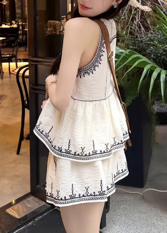 Art Skirts Pieces White Cotton Two And Set Tops Embroidered