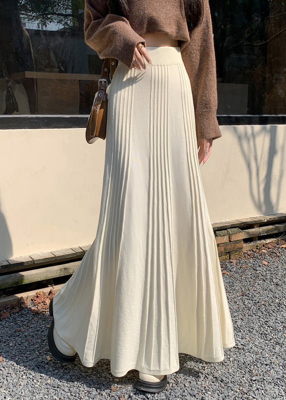 Art White High Waist Wrinkled Knit Holiday Skirts Spring YP041