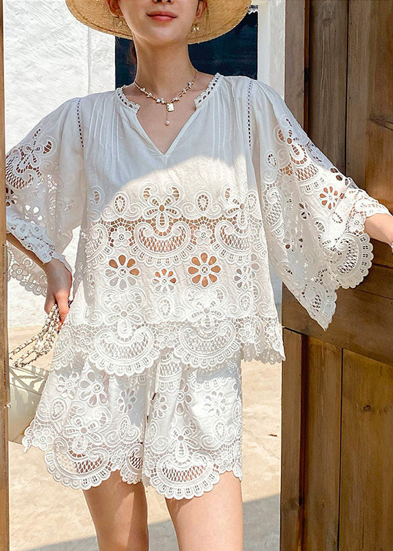 Two Lace Art Piece Out White Hollow Half Sleeve Set