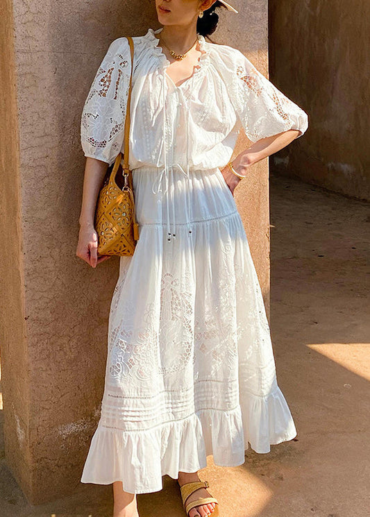 Skirts Ruffled White Cotton Out Pieces Two Hollow Shirts Art And