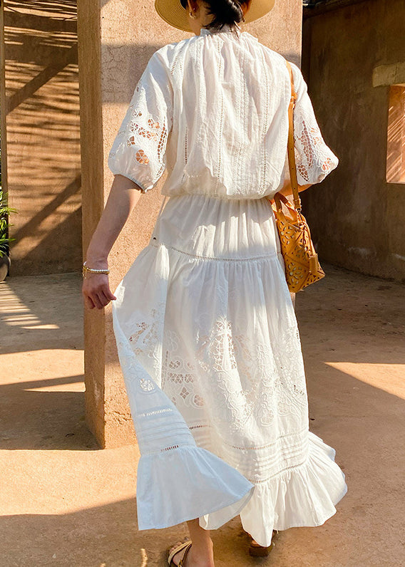 Skirts Ruffled White Cotton Out Pieces Two Hollow Shirts Art And