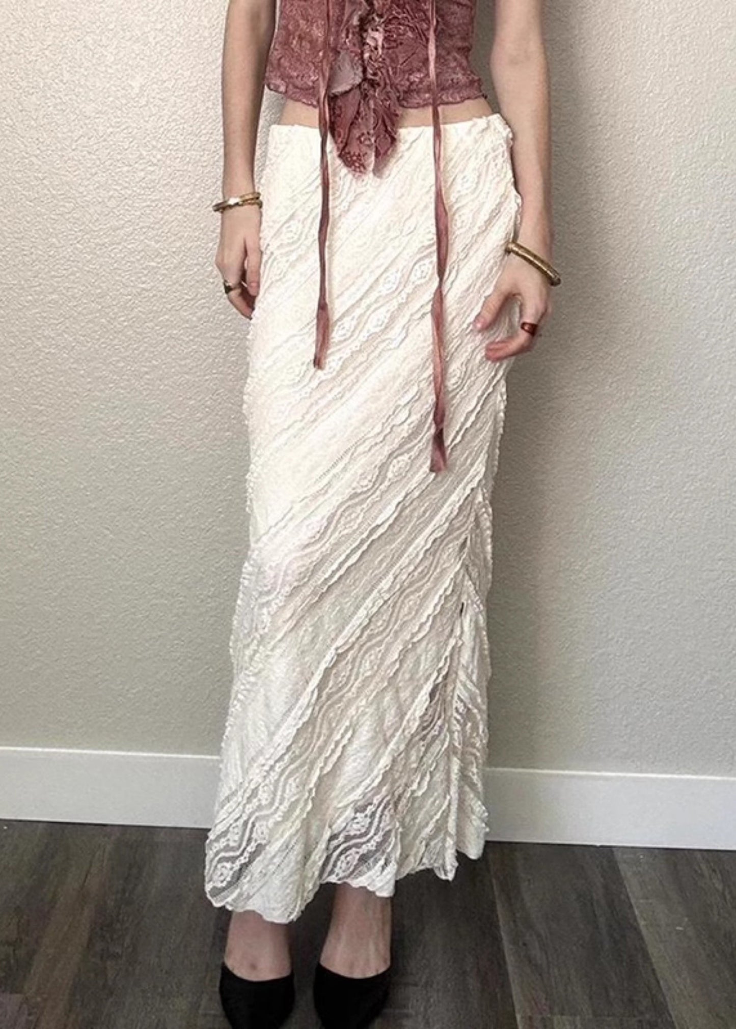 Skirts Summer Waist High Open Art White Lace Side