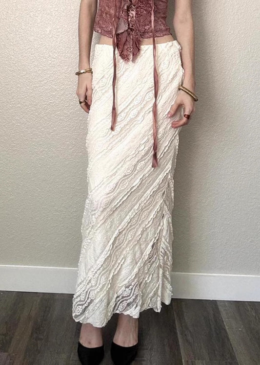Skirts Summer Waist High Open Art White Lace Side